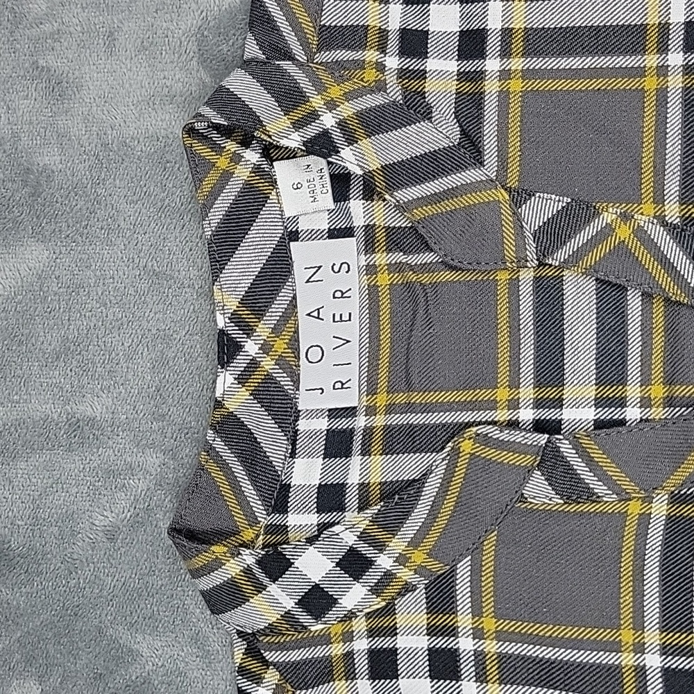 Joan Rivers Long-Sleeve Pullover Plaid Shirt with Pockets Charcoal Size 6
